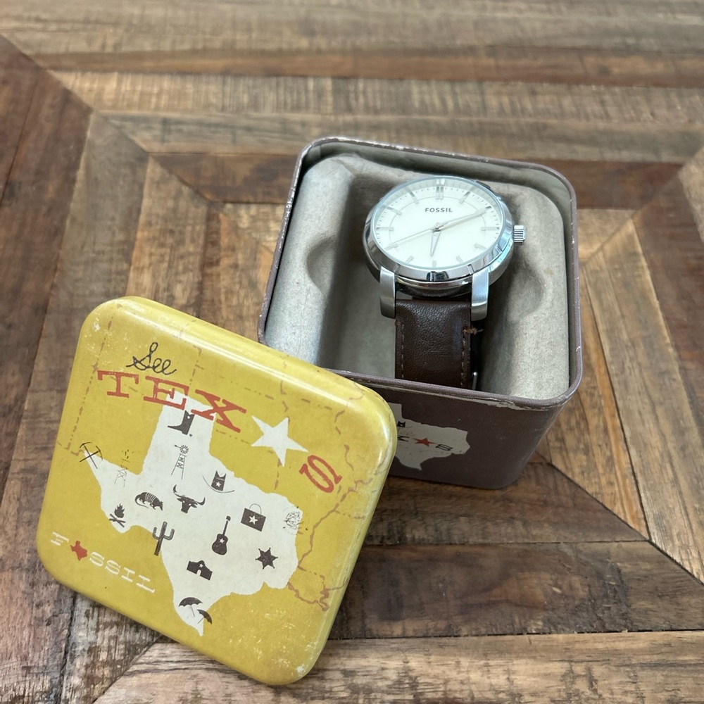 Fossil men’s watch brown genuine leather strap